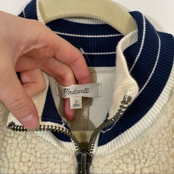 Madewell Sherpa Varsity Bomber Jacket Boxy Teddy Cream Small - Picture 5 of 9